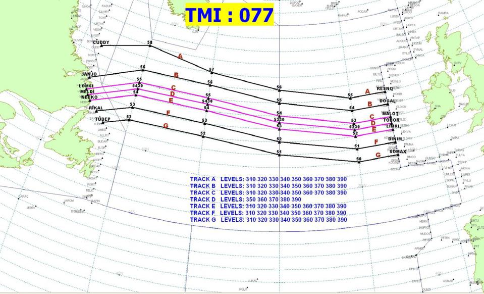 Oceanic tracks for 18 March 2019