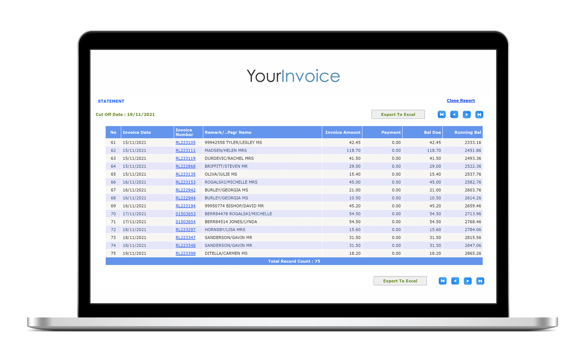 YourInvoice statement page