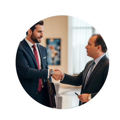 Circular Photo of a female warehouse worker surveying a cardboard box while smiling